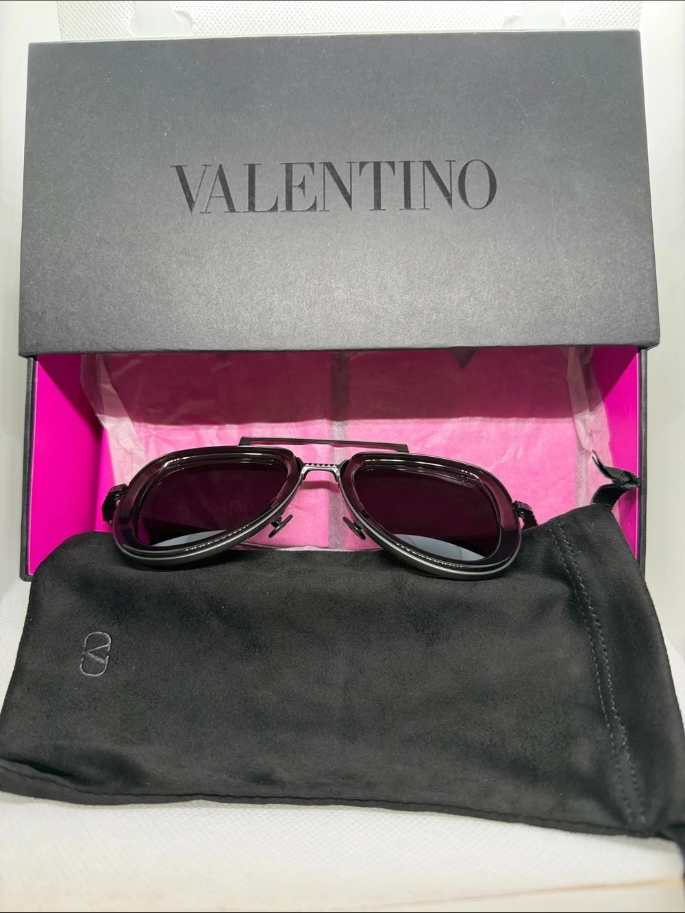 Valentino Gray and Black Aviator Sunglasses